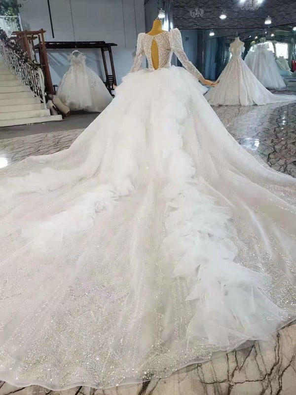 Custom Wedding Dress Long Sleeve Ball Gown White Bridal Dress