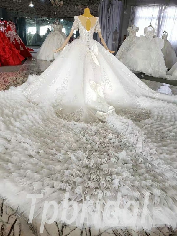 Long Train Ball Gown Wedding Dress Beaded Crystal Hand Made 