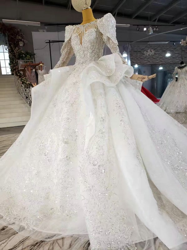 Wedding Dresses With Crystals Beading Long Sleeve Ball Gown