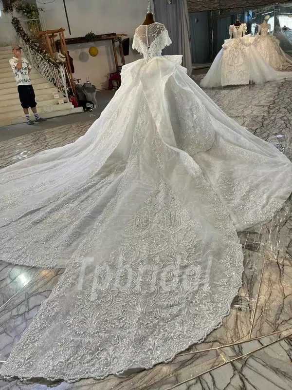 Lace Princess Wedding Dress Crystal Heavy Beaded Ball Gown Bridal Gown - Image 5