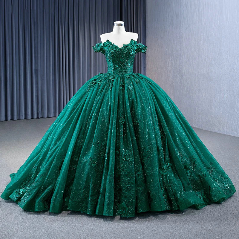 Dark Green Quince Dress Sparkly Sweet15 Dress