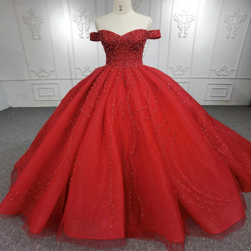 Red Princess Ball Gown Off The Shoulder Sequin Quinceanera 