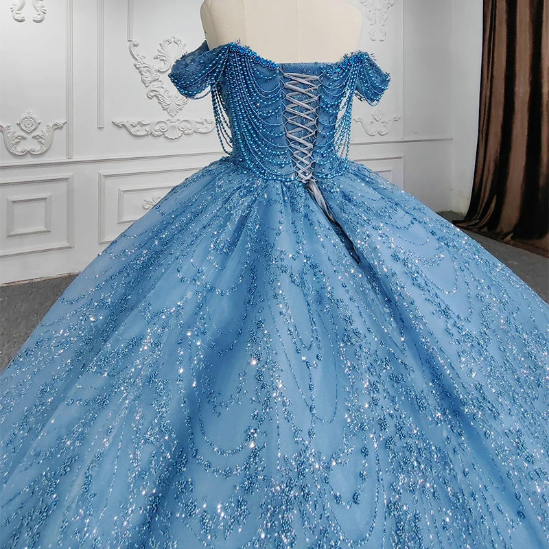 Baby Blue Wedding Dress Bling Lace Quinceanera Dress
