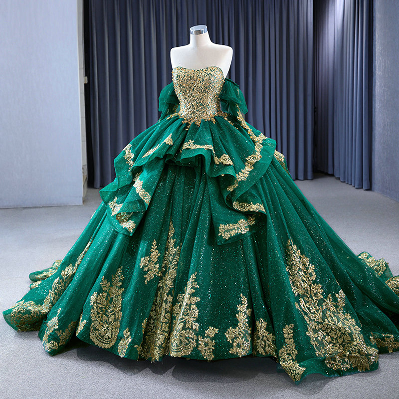 Emerald Green And Gold Dress Ball Gown Wedding Dress