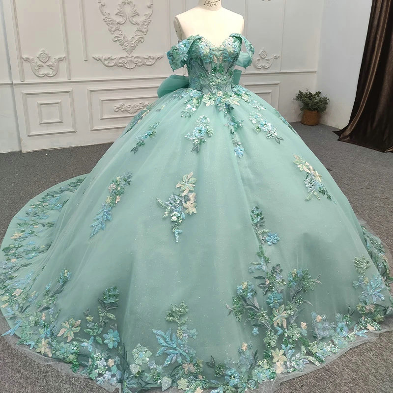 Floral Wedding Dresses With Color Green Quinceanera Dress