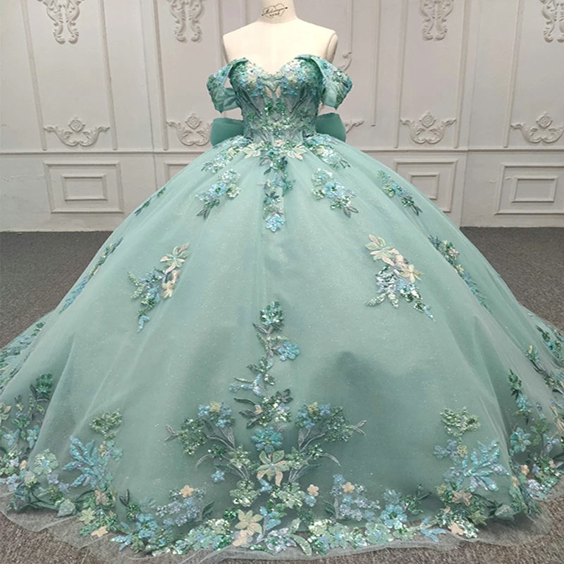 Floral Wedding Dresses With Color Green Quinceanera Dress