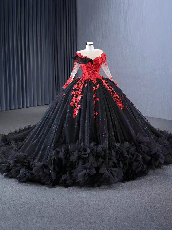 Black Ruffle Wedding Dress