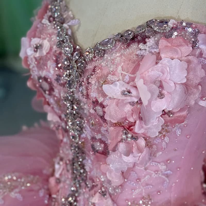 pink wedding dress with flowers 1638-02