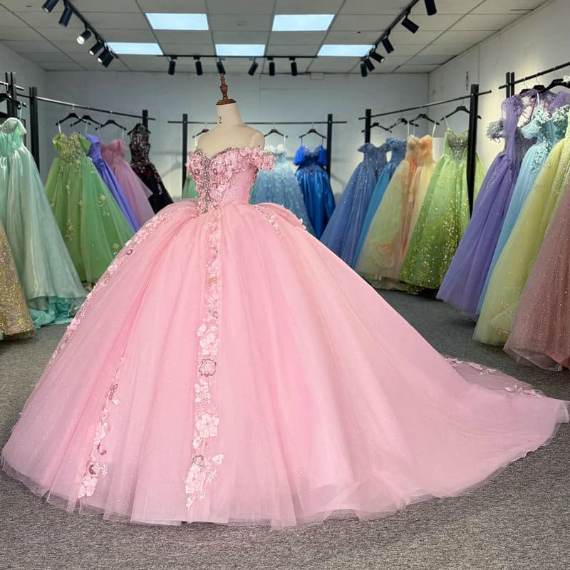 pink wedding dress with flowers 1638-04