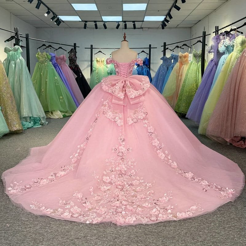 pink wedding dress with flowers 1638-07