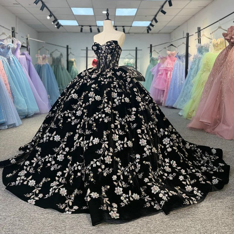 puffy black quinceanera dresses 1641-04