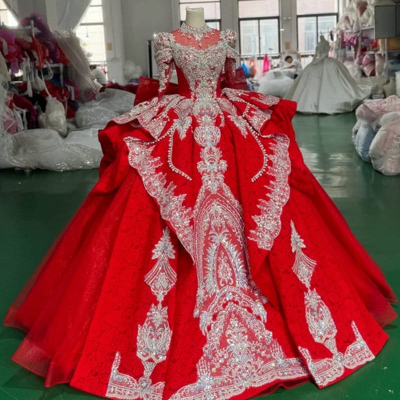 red and white wedding dress 1694-01